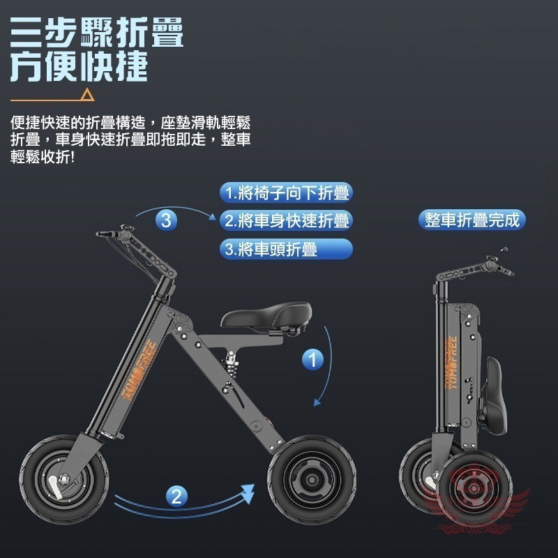 ♕京軒♕K9電動三輪車 電動車《倒車設計+10吋大胖胎》30公里版 五重避震 三秒收納 折疊車 三輪車 代步車-細節圖2