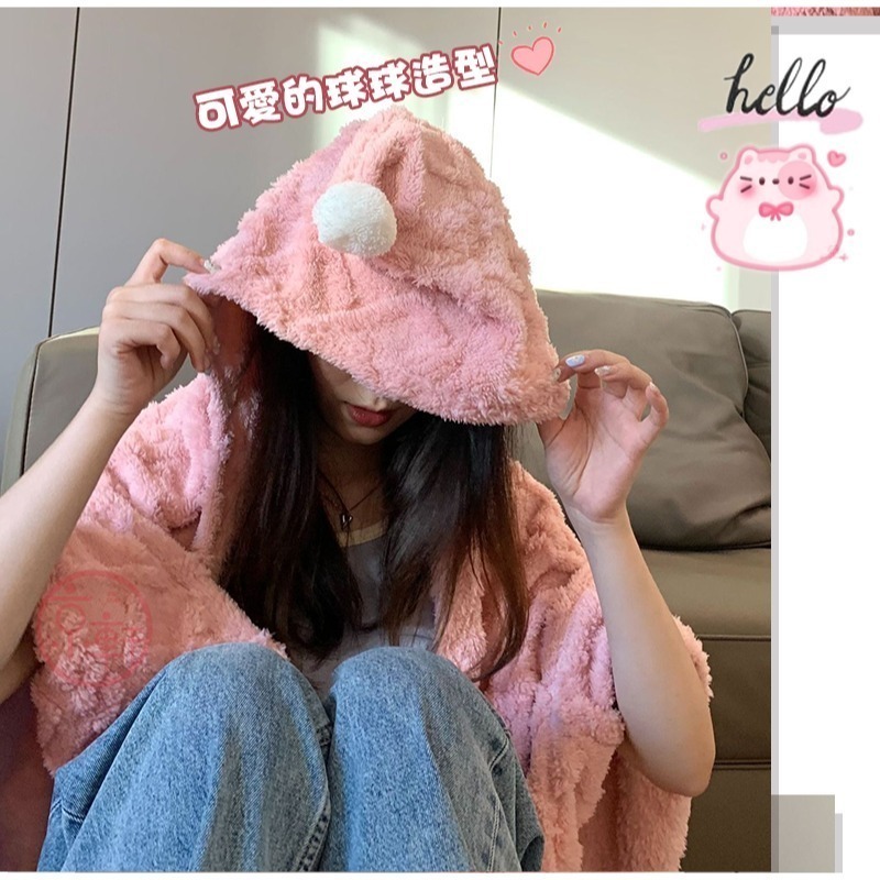 ♕京軒♕塔芙絨披肩毯《連帽+親膚保暖》不易掉毛 懶人披肩毯 午休毯 沙發毯 披肩毯 空調毯 寒流 追劇 上班 旅行-細節圖4