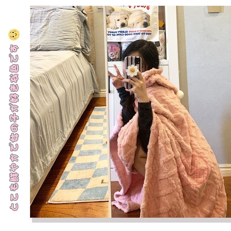 ♕京軒♕塔芙絨披肩毯《連帽+親膚保暖》不易掉毛 懶人披肩毯 午休毯 沙發毯 披肩毯 空調毯 寒流 追劇 上班 旅行-細節圖5