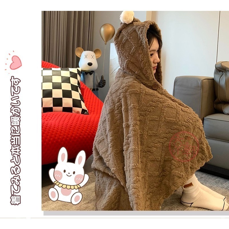♕京軒♕塔芙絨披肩毯《連帽+親膚保暖》不易掉毛 懶人披肩毯 午休毯 沙發毯 披肩毯 空調毯 寒流 追劇 上班 旅行-細節圖6