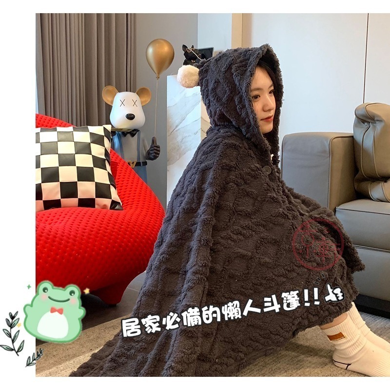 ♕京軒♕塔芙絨披肩毯《連帽+親膚保暖》不易掉毛 懶人披肩毯 午休毯 沙發毯 披肩毯 空調毯 寒流 追劇 上班 旅行-細節圖8