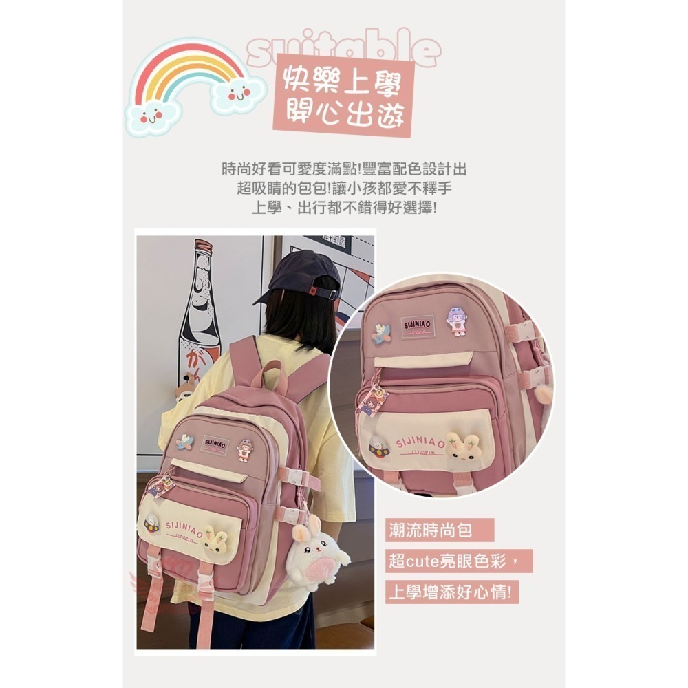 ♕京軒♕韓版兒童減壓書包《送可愛造型吊飾 4色可選 快速出貨》大容量 多層收納 防潑水 旅行 休閒 筆電包 背包-細節圖2