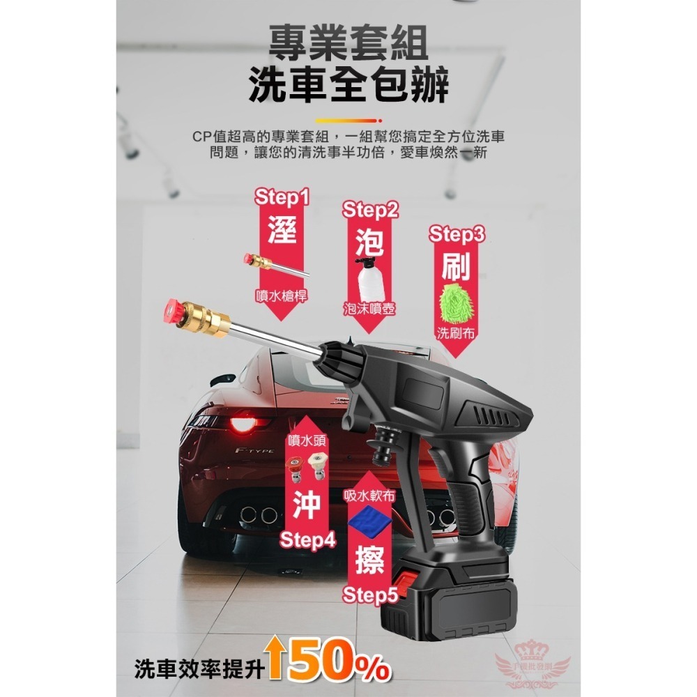 ♕京軒♕無線高壓洗車水槍《全配專業套組 快速出貨》240W大功率 自動吸水 自助洗車 洗車機 便攜式無線洗車-細節圖4