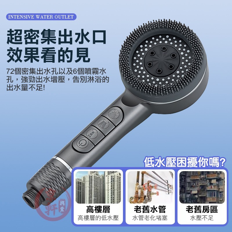 增壓蓮蓬頭 4大模式 SPA按摩 一鍵止水 加壓花灑 蓮蓬頭支架加購｜京軒-細節圖2