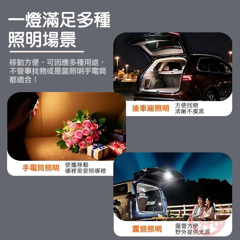 ♕京軒♕重力感應後車廂燈 後備箱燈 即開即亮 感應燈 LED磁吸燈 車內照明 露營燈 太陽能+Type-C充電-細節圖5