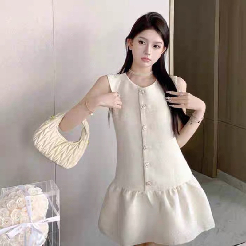 ❤️現貨在台，適合S-L 可愛 亞麻 休閒 背心裙 寬鬆 洋裝 清新 小個子 百搭 小眾 小香風 無袖 連衣裙 魚尾-細節圖5