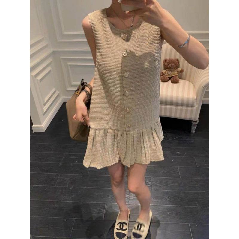 ❤️現貨在台，適合S-L 可愛 亞麻 休閒 背心裙 寬鬆 洋裝 清新 小個子 百搭 小眾 小香風 無袖 連衣裙 魚尾-細節圖6