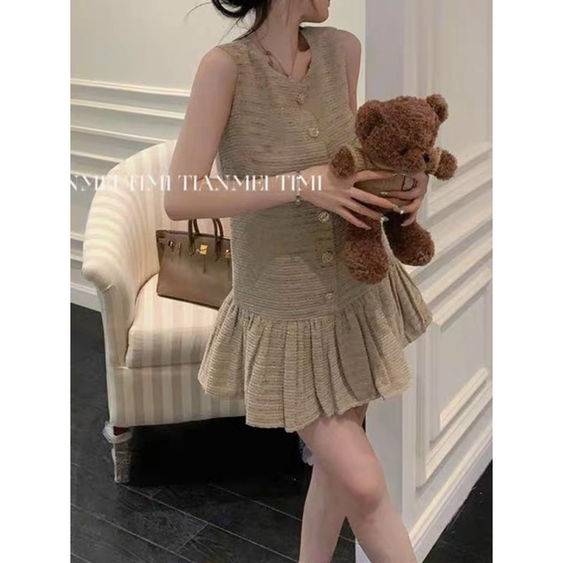 ❤️現貨在台，適合S-L 可愛 亞麻 休閒 背心裙 寬鬆 洋裝 清新 小個子 百搭 小眾 小香風 無袖 連衣裙 魚尾-細節圖8