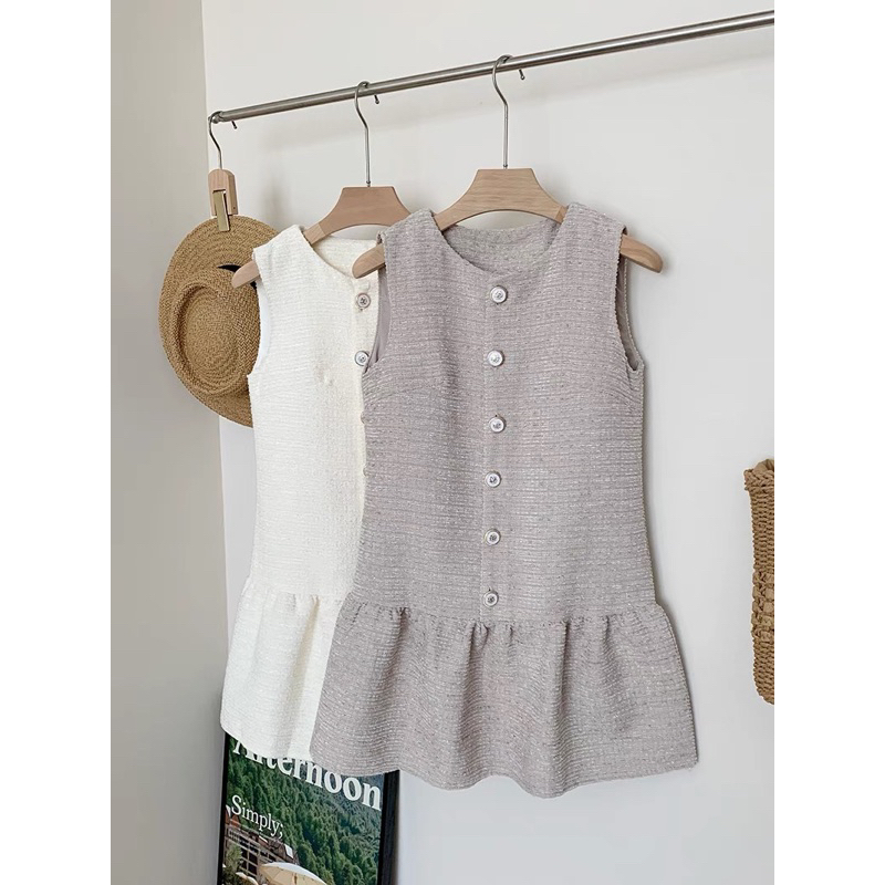 ❤️現貨在台，適合S-L 可愛 亞麻 休閒 背心裙 寬鬆 洋裝 清新 小個子 百搭 小眾 小香風 無袖 連衣裙 魚尾-細節圖9