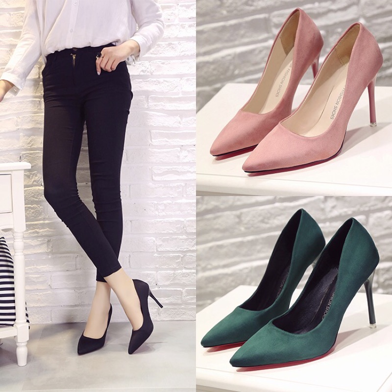 *黑34- 40粉34.37杏37- 40 細跟高跟鞋 尖頭 洋裝 禮服 紅底 磨砂絨面-細節圖2