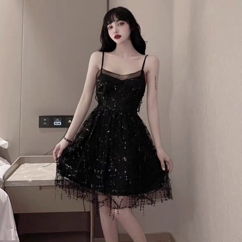 ❤️現貨在台，金S 性感 夜店 V領 修身 吊帶 亮片 收腰 連衣裙 洋裝 禮服 仙女 露背-細節圖5