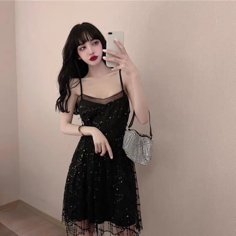 ❤️現貨在台，金S 性感 夜店 V領 修身 吊帶 亮片 收腰 連衣裙 洋裝 禮服 仙女 露背-細節圖6