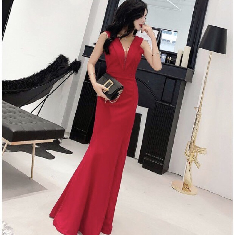 ❤️現貨在台，黑.紅S.M.L 新娘 結婚 敬酒服 修身 性感 魚尾 宴會 伴娘 性感 女神 禮服 長裙 連衣裙 大紅-細節圖5