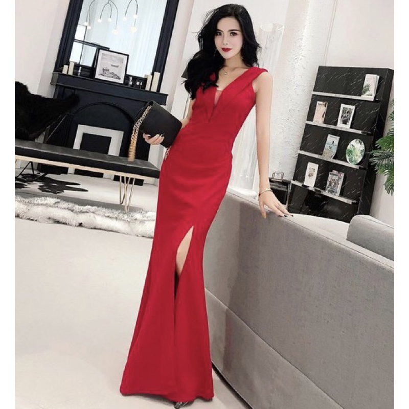 ❤️現貨在台，黑.紅S.M.L 新娘 結婚 敬酒服 修身 性感 魚尾 宴會 伴娘 性感 女神 禮服 長裙 連衣裙 大紅-細節圖6