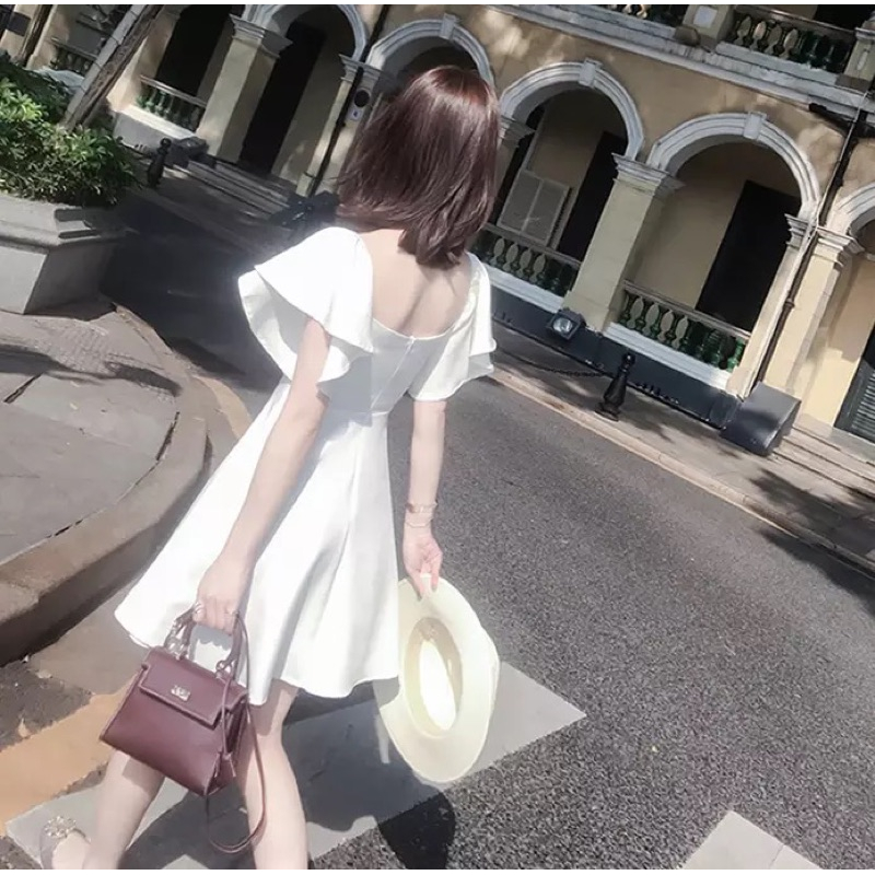 ❤️現貨在台，白S- XL 名媛 甜美 女神 氣質 修身 一字領 露肩 伴娘 洋裝 連衣裙 優雅 禮服 高質感-細節圖4