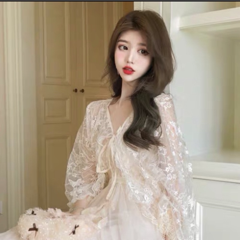 ❤️現貨在台，洋裝 仙女 性感 網紗 吊帶 連衣裙 亮片 長裙 細肩帶 禮服 或 小外套 罩衫 蕾絲 套裝-細節圖6