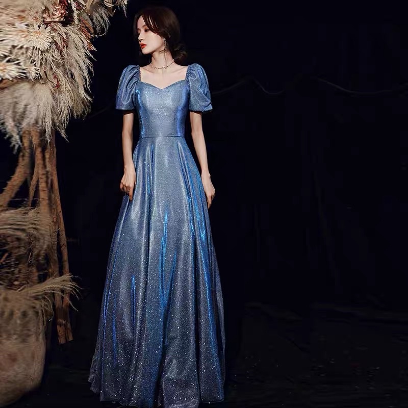 ❤️現貨在台，藍L紅XL(XS-2XL) 星空 亮粉 亮片 伴娘 氣質 年會 顯瘦 主持 宴會 優雅 長裙 洋裝 禮服-細節圖3