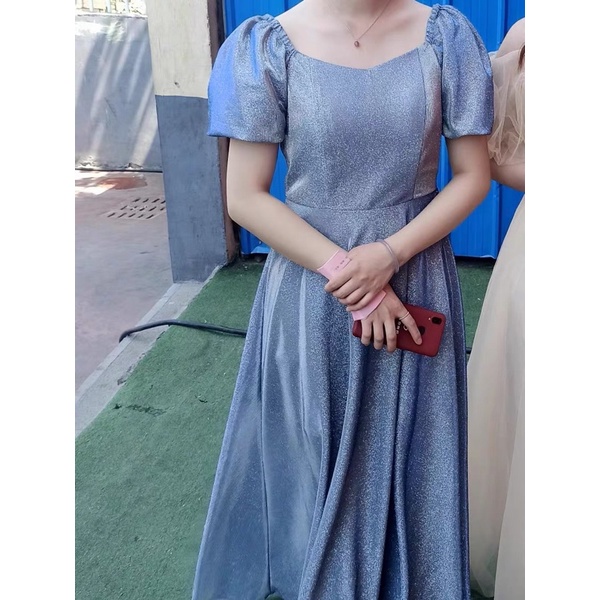 ❤️現貨在台，藍L紅XL(XS-2XL) 星空 亮粉 亮片 伴娘 氣質 年會 顯瘦 主持 宴會 優雅 長裙 洋裝 禮服-細節圖6