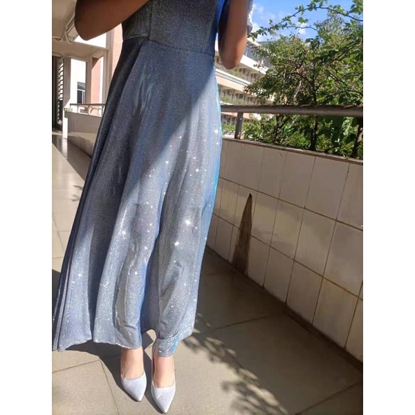 ❤️現貨在台，藍L紅XL(XS-2XL) 星空 亮粉 亮片 伴娘 氣質 年會 顯瘦 主持 宴會 優雅 長裙 洋裝 禮服-細節圖7