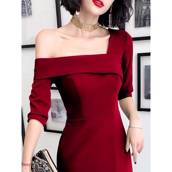 ❤️現貨在台，黑.大紅S- 2XL 中大尺碼 晚宴 高貴 女王 魚尾 主持人 開叉 敬酒服 氣質 長裙 婚宴 尾牙 禮服-細節圖4