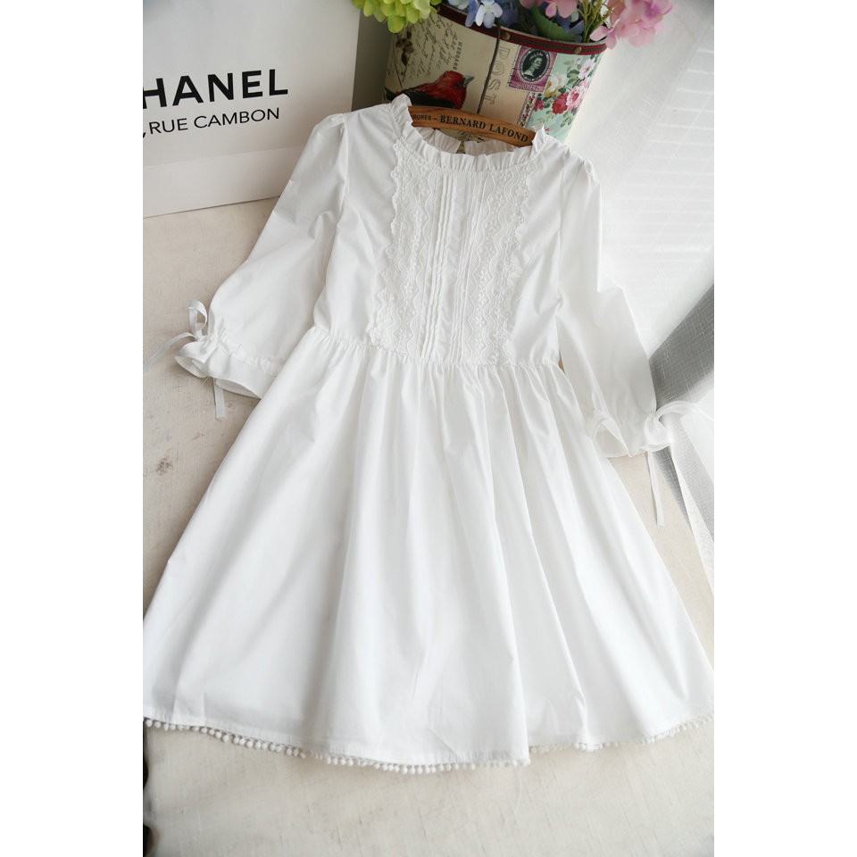 *現貨在台，S 中大尺碼 蕾絲 寬鬆 孕婦裝 仙女 公主 洋裝 正式 顯瘦 修身 禮服 謝師宴 小白裙-細節圖3