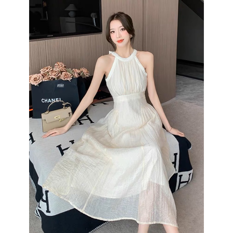 ❤️現貨在台，短裙L 中大尺碼 輕熟 禮服 伴娘 法式 公主 可愛 削肩 仙女 掛脖 氣質 小個子 度假 連衣裙 長裙-細節圖4