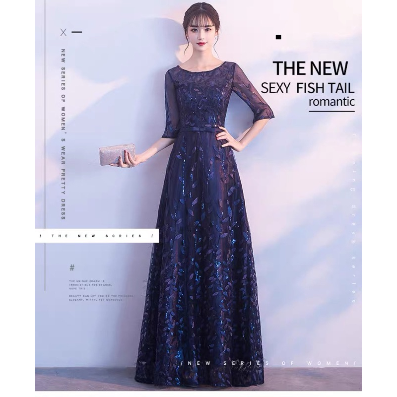 ❤️紅S-L銀灰XL藍S 性感 女神 洋裝 連衣裙 網紗 顯瘦 伴娘 五分袖 收腰 晚禮服 高貴 合唱團 禮服-細節圖2