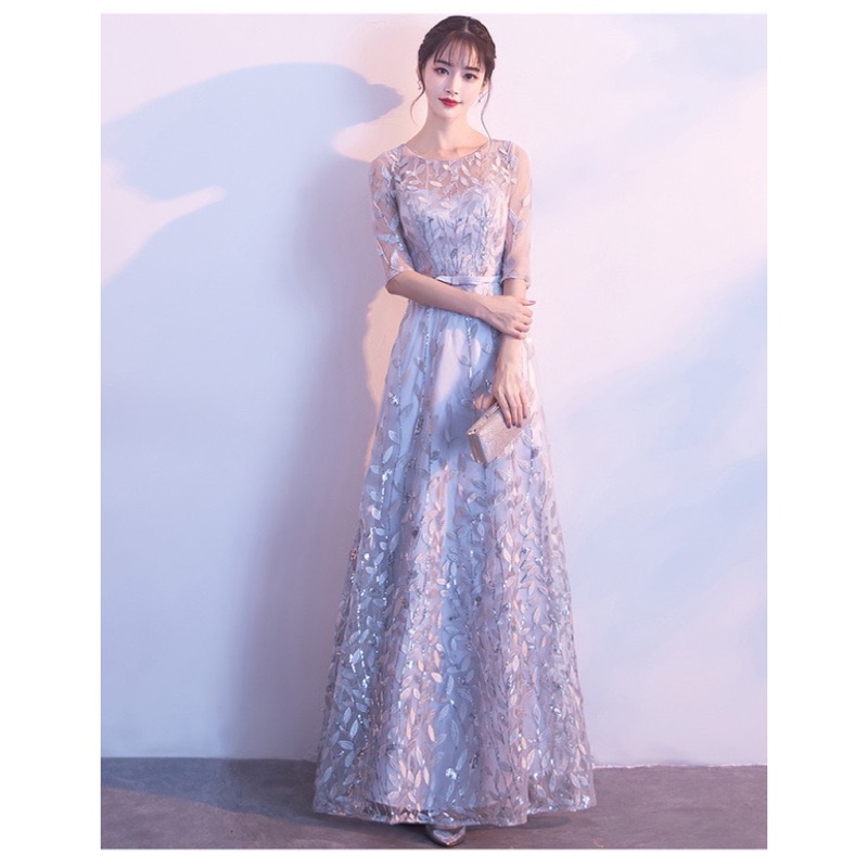 ❤️紅S-L銀灰XL藍S 性感 女神 洋裝 連衣裙 網紗 顯瘦 伴娘 五分袖 收腰 晚禮服 高貴 合唱團 禮服-細節圖3