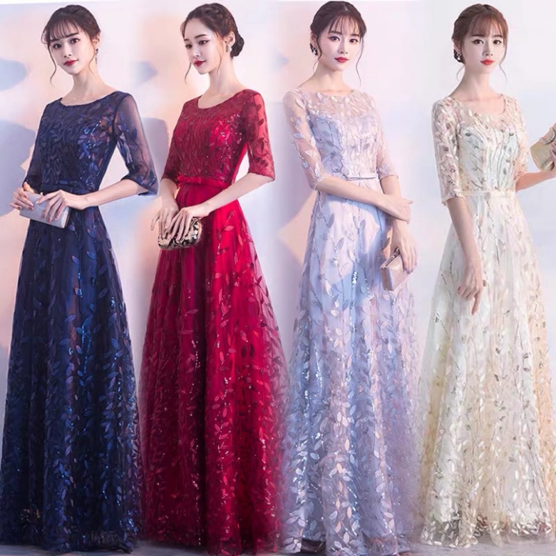 ❤️紅S-L銀灰XL藍S 性感 女神 洋裝 連衣裙 網紗 顯瘦 伴娘 五分袖 收腰 晚禮服 高貴 合唱團 禮服-細節圖4