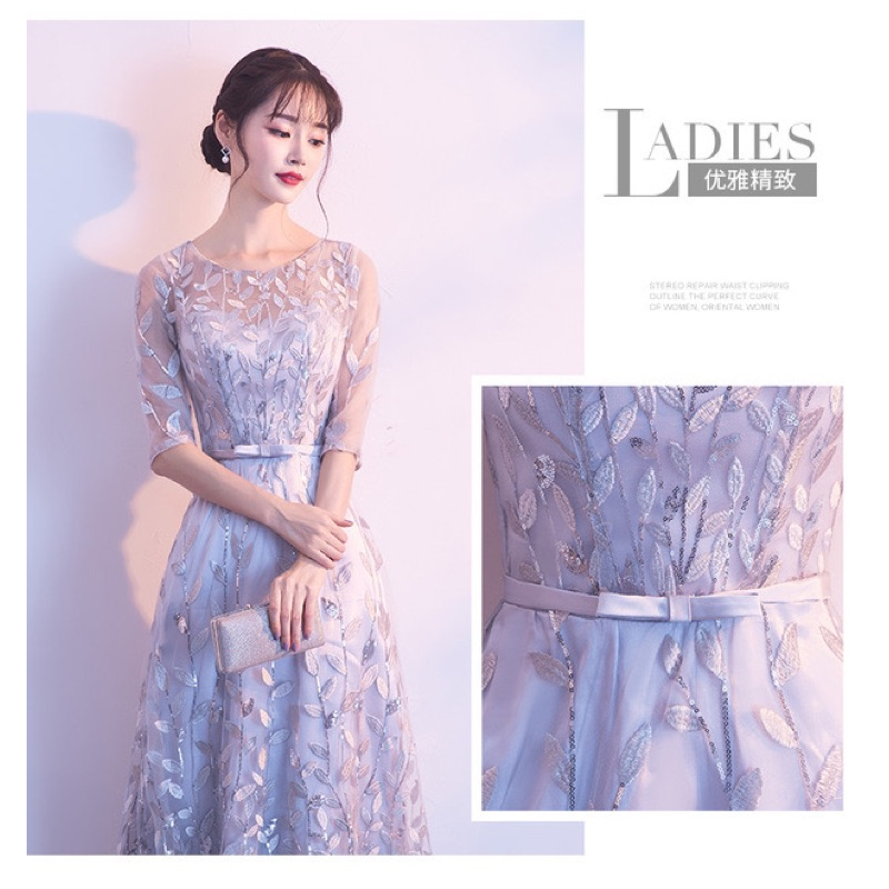 ❤️紅S-L銀灰XL藍S 性感 女神 洋裝 連衣裙 網紗 顯瘦 伴娘 五分袖 收腰 晚禮服 高貴 合唱團 禮服-細節圖6