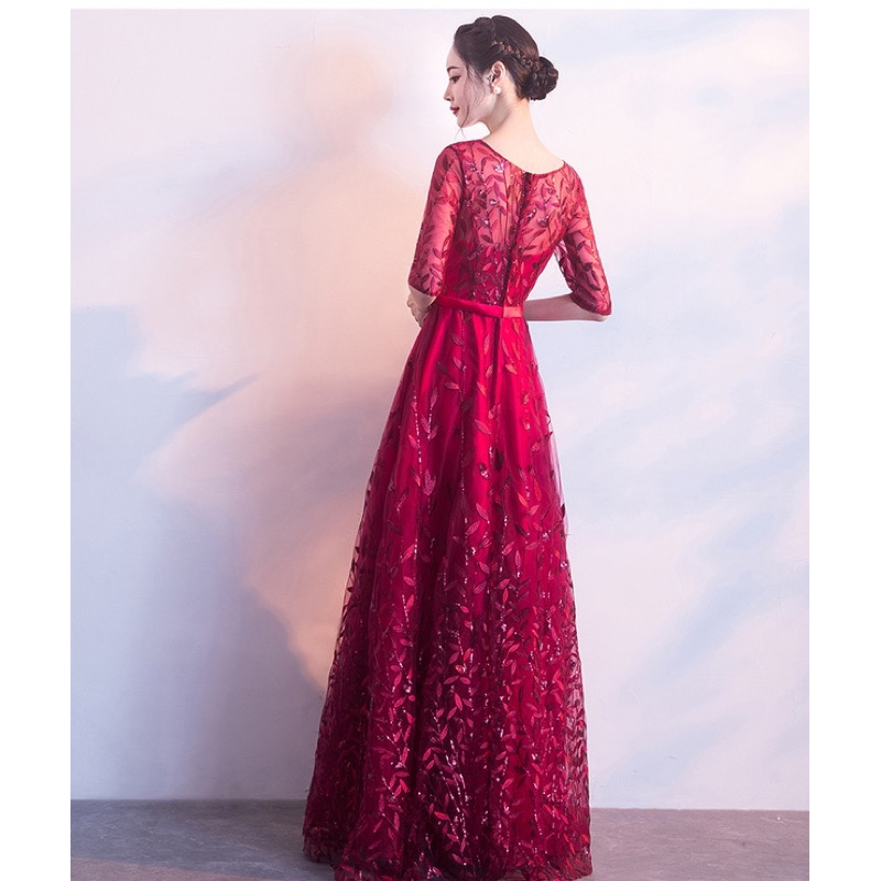 ❤️紅S-L銀灰XL藍S 性感 女神 洋裝 連衣裙 網紗 顯瘦 伴娘 五分袖 收腰 晚禮服 高貴 合唱團 禮服-細節圖7