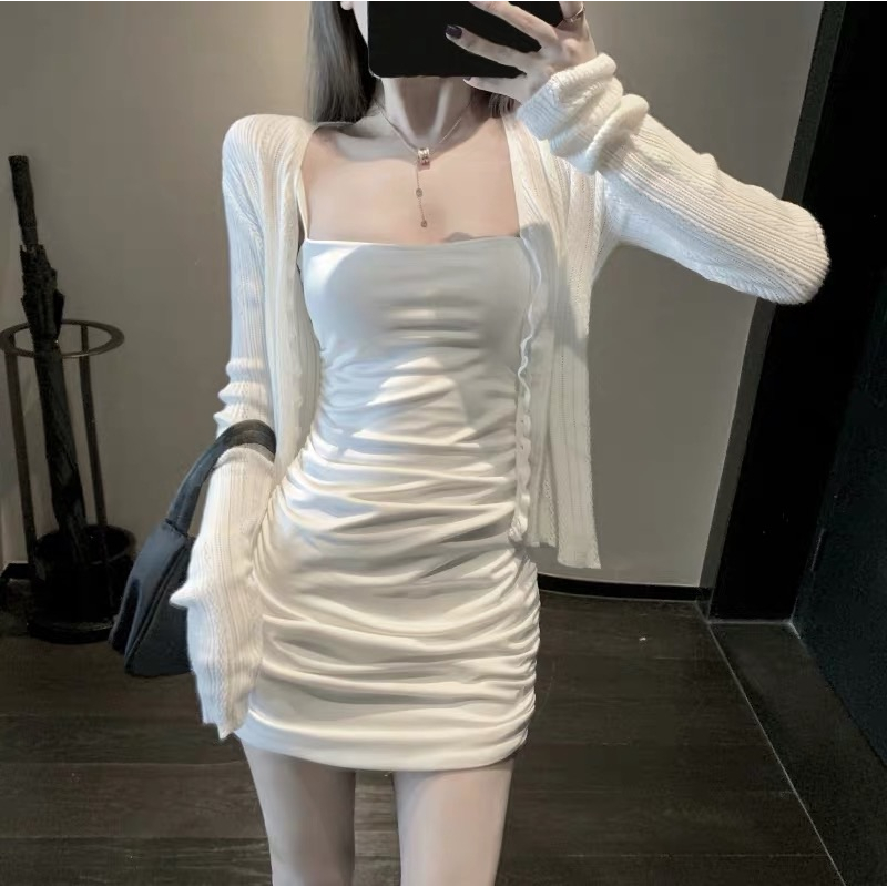 ❤️現貨在台，黑.白 洋裝 性感 抹胸 女神 包臀 禮服 夜店 心機 細肩帶 吊帶 or 輕薄 針織 開衫 小外套 外套-細節圖6