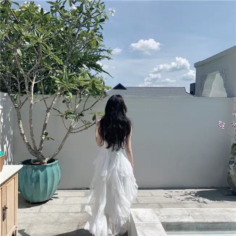 ❤️白.杏S-XL 溫柔 高質感 婚紗 女神 禮服 伴娘 愛麗絲夢遊仙境 仙女 重工 大擺 吊帶 連衣裙 洋裝-細節圖2