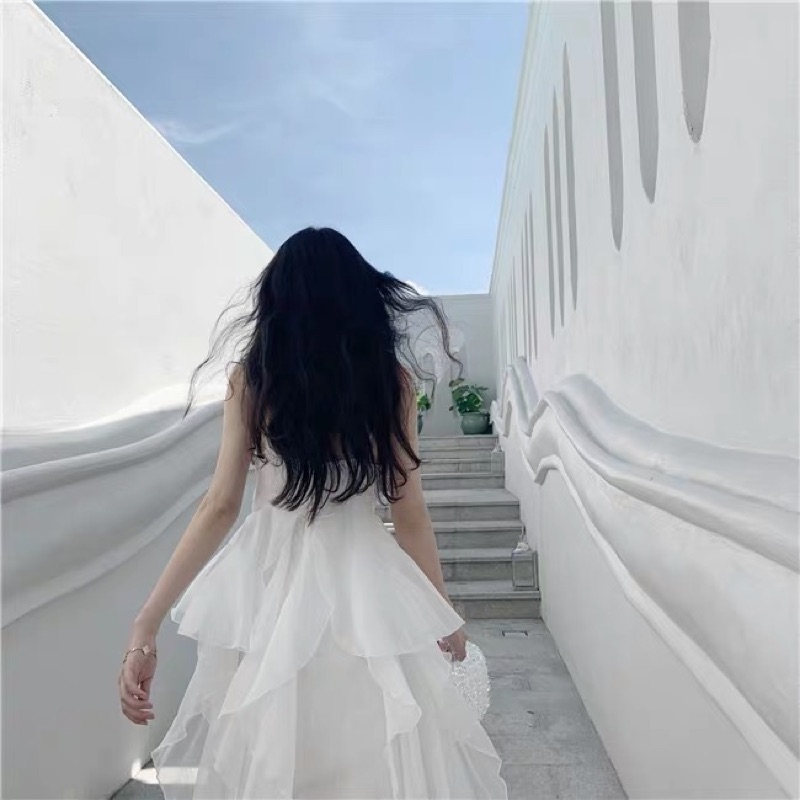 ❤️白.杏S-XL 溫柔 高質感 婚紗 女神 禮服 伴娘 愛麗絲夢遊仙境 仙女 重工 大擺 吊帶 連衣裙 洋裝-細節圖3