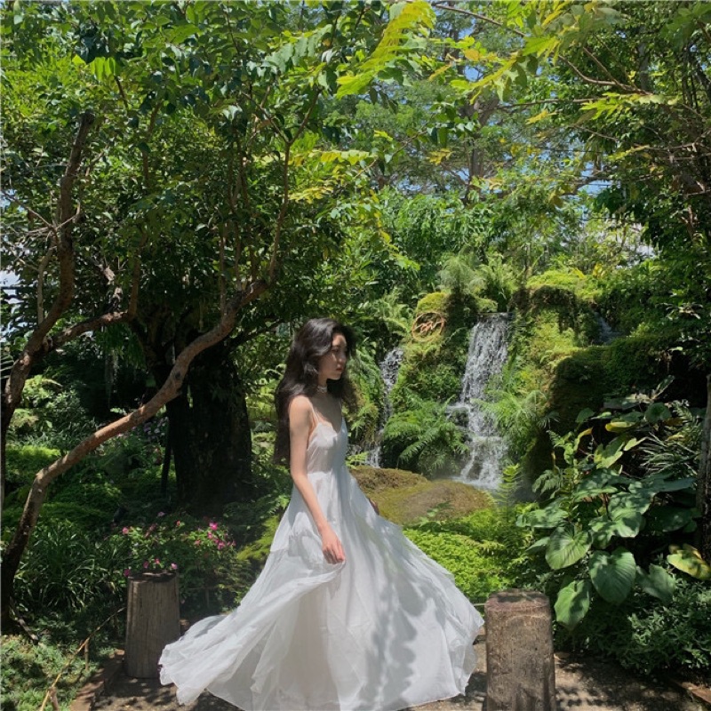 ❤️白.杏S-XL 溫柔 高質感 婚紗 女神 禮服 伴娘 愛麗絲夢遊仙境 仙女 重工 大擺 吊帶 連衣裙 洋裝-細節圖8