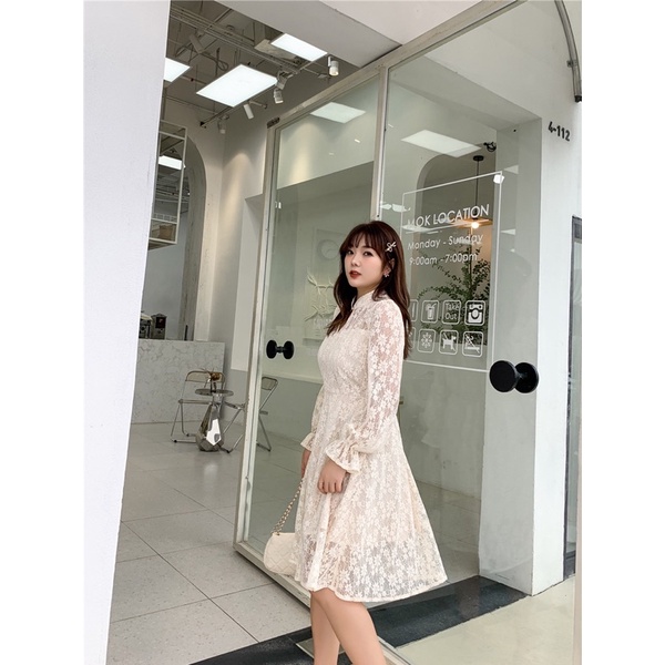 ❤️現貨在台，淺黃.藍(S- 6XL) 中大尺碼 大碼 蕾絲 連衣裙 長袖 旗袍 氣質 顯瘦 藍色 洋裝 禮服 伴娘-細節圖9