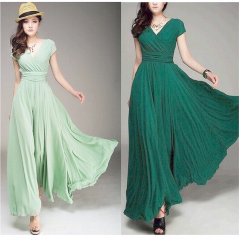 ❤️S- 3XL.5XL淺紫，L.XL.2XL酒紅S 中大尺碼 V領 連衣裙 雪紡 大擺 長裙 禮服-細節圖2