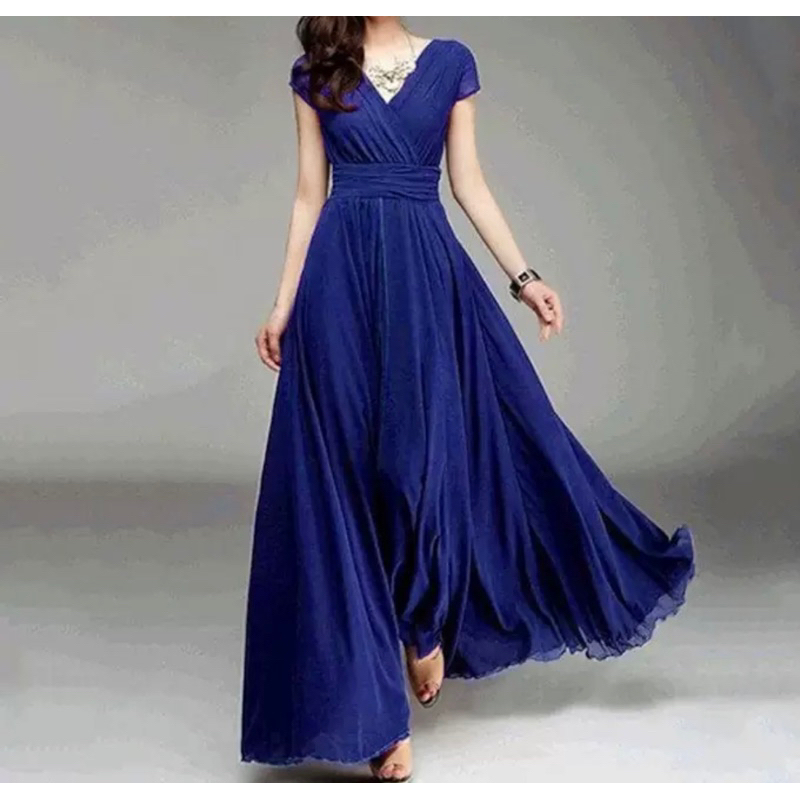 ❤️S- 3XL.5XL淺紫，L.XL.2XL酒紅S 中大尺碼 V領 連衣裙 雪紡 大擺 長裙 禮服-細節圖5