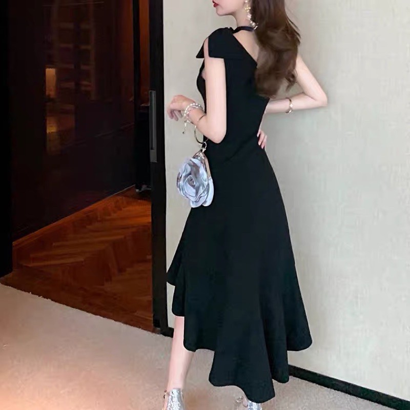 ❤️現貨在台，S-L 晚禮服 宴會 法式 性感 女神 不規則 氣質 小禮服 單肩 女王 年會 連衣裙 洋裝 長裙-細節圖5