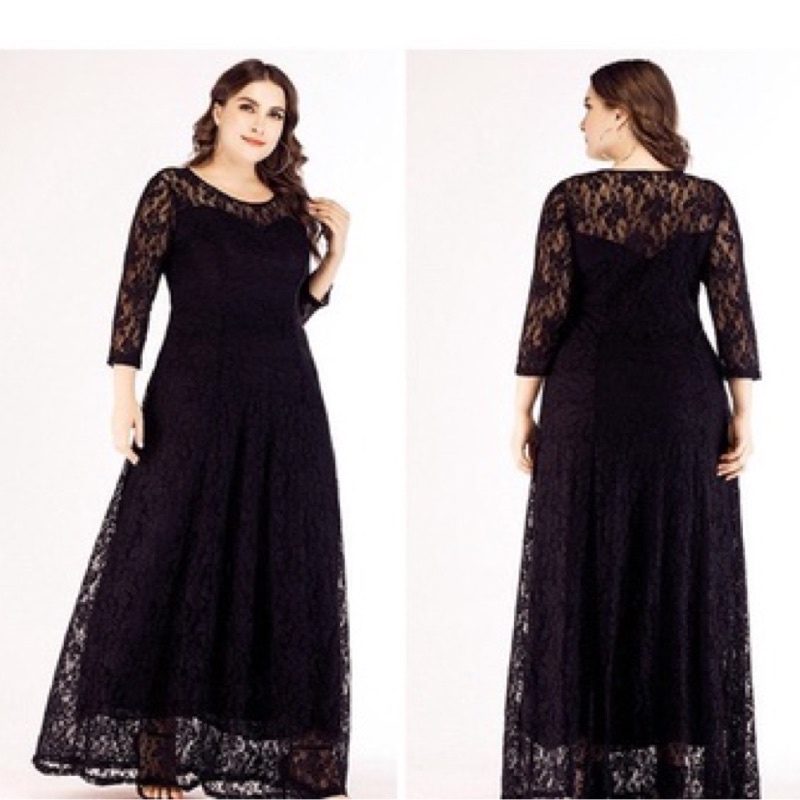 ❤️現貨在台，粉紅5XL(XL- 6XL) 中大尺碼 新娘 大碼 伴娘 歐美 晚禮服 七分袖 大擺 蕾絲 連衣裙 長裙-細節圖6