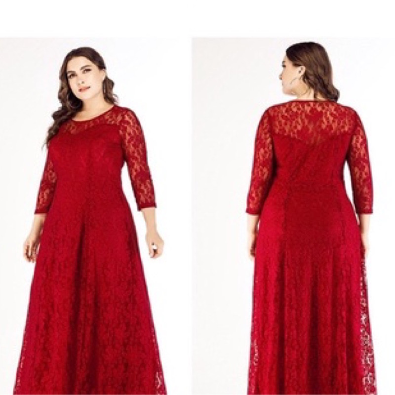 ❤️現貨在台，粉紅5XL(XL- 6XL) 中大尺碼 新娘 大碼 伴娘 歐美 晚禮服 七分袖 大擺 蕾絲 連衣裙 長裙-細節圖7