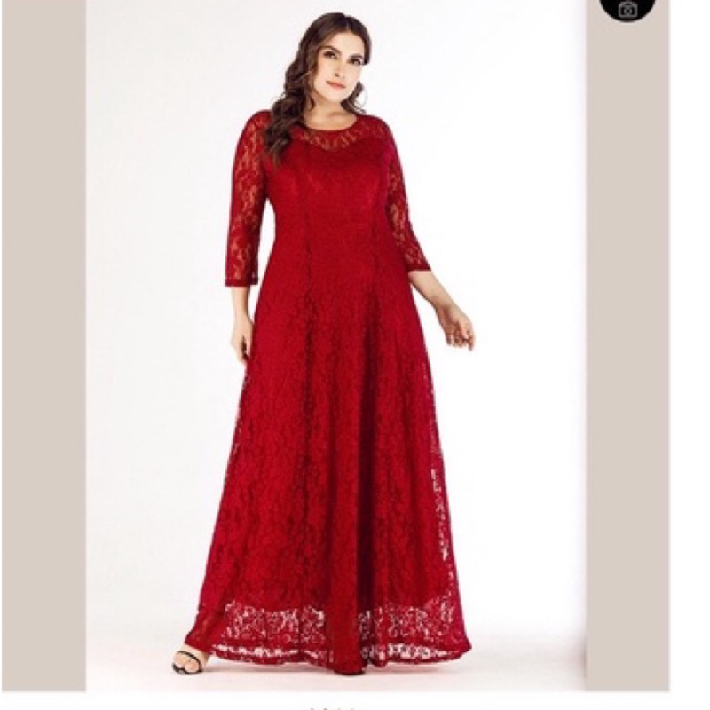 ❤️現貨在台，粉紅5XL(XL- 6XL) 中大尺碼 新娘 大碼 伴娘 歐美 晚禮服 七分袖 大擺 蕾絲 連衣裙 長裙-細節圖8