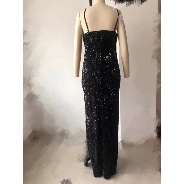 ❤️現貨在台，粉L酒紅XL黑S.M.2XL 連衣裙 性感 開叉 高腰 細肩帶 吊帶 深v V領 氣質 禮服 優雅 長裙-細節圖2