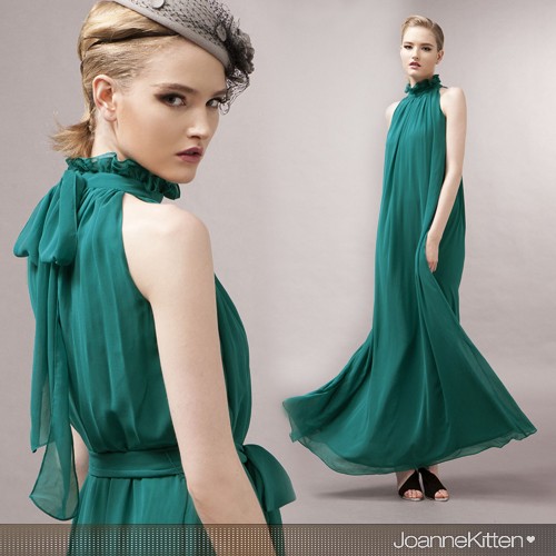 *現貨在台，紫.西瓜紅.粉紅.黑.深藍.卡其.綠 性感 露肩 美肩 削肩 禮服 長裙 洋裝 寬鬆 伴娘 雪紡 飄逸 新娘-細節圖6