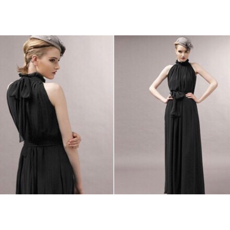 *現貨在台，紫.西瓜紅.粉紅.黑.深藍.卡其.綠 性感 露肩 美肩 削肩 禮服 長裙 洋裝 寬鬆 伴娘 雪紡 飄逸 新娘-細節圖7