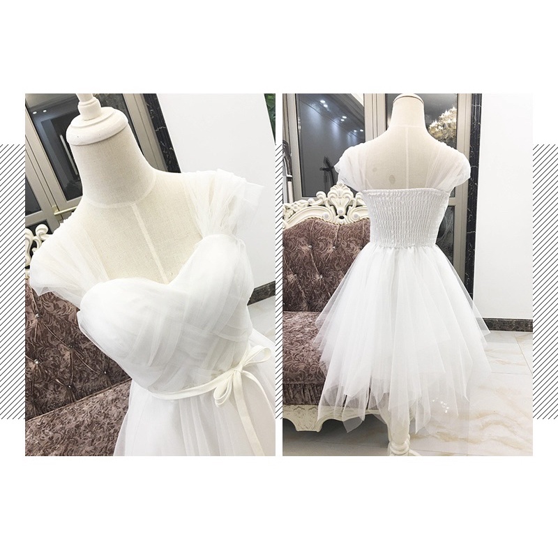 ❤️現貨在台，粉紅.紫 女神 洋裝 婚宴 新娘 平口 一字領 蓬蓬裙 禮服 伴娘 姐妹裙 仙女 氣質 顯瘦 網紗 主持人-細節圖9