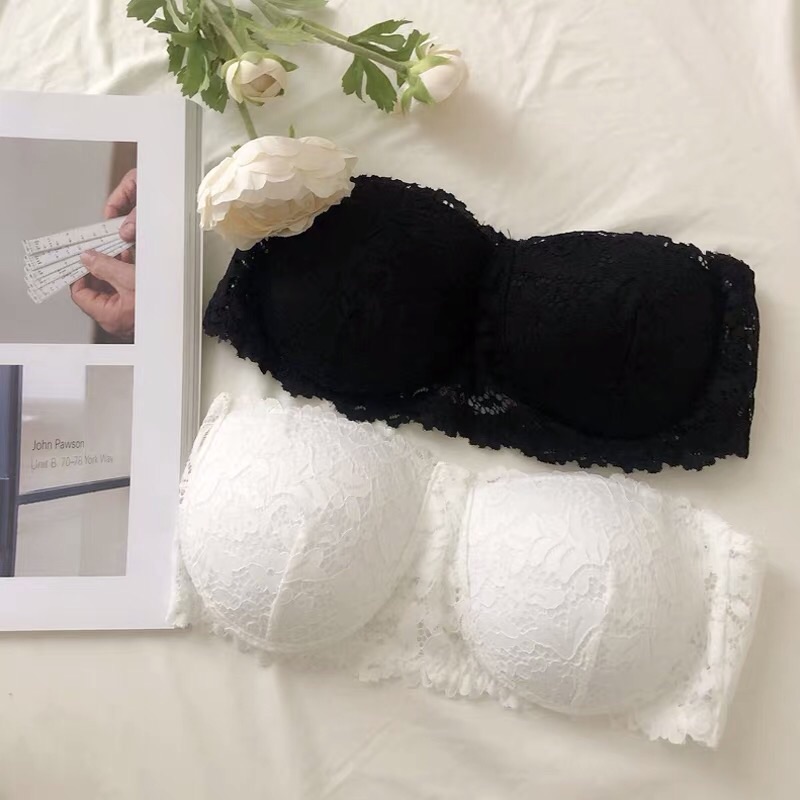 ❤️現貨在台，膚.黑.白 無肩帶 一字領 平口 露肩 無鋼圈 小胸 婚紗 小背心 小可愛 蕾絲 抹胸 防走光 內衣 內搭-細節圖2