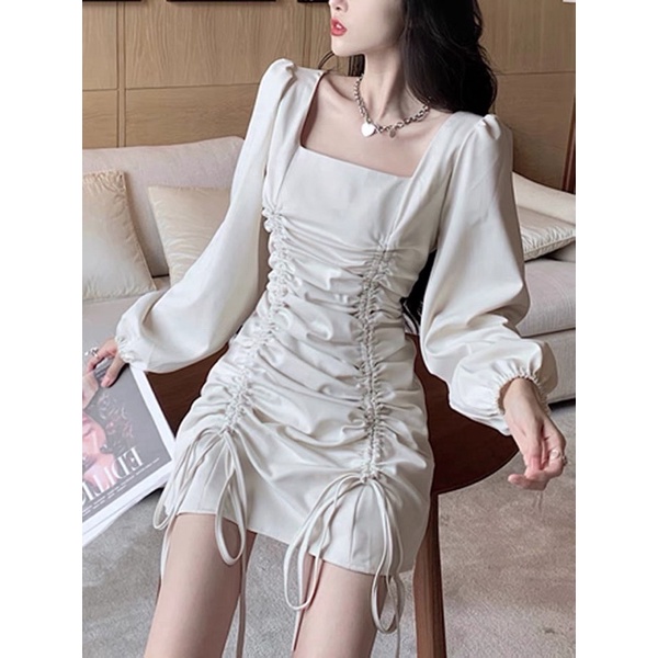 ❤️現貨在台，杏M.2XL(M- 4XL) 中大尺碼 連衣裙 顯瘦 氣質 性感 女神 收腰 初戀 方領 洋裝 禮服-細節圖3