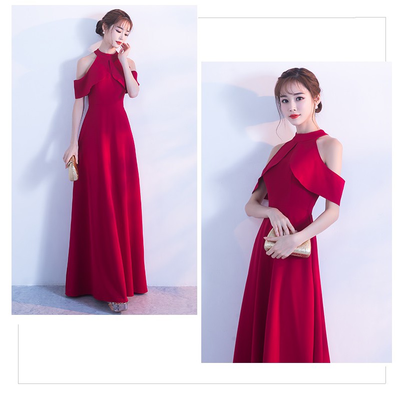 *現貨在台，黑M大紅M.L.XL 性感 女神 禮服 名媛 氣質 長裙 顯瘦 連衣裙 洋裝 禮服 伴娘 婚宴 挖洞 露肩-細節圖2