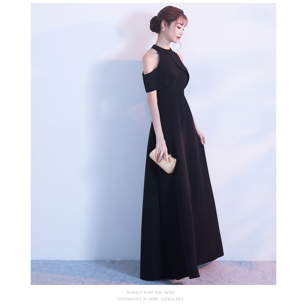 *現貨在台，黑M大紅M.L.XL 性感 女神 禮服 名媛 氣質 長裙 顯瘦 連衣裙 洋裝 禮服 伴娘 婚宴 挖洞 露肩-細節圖4